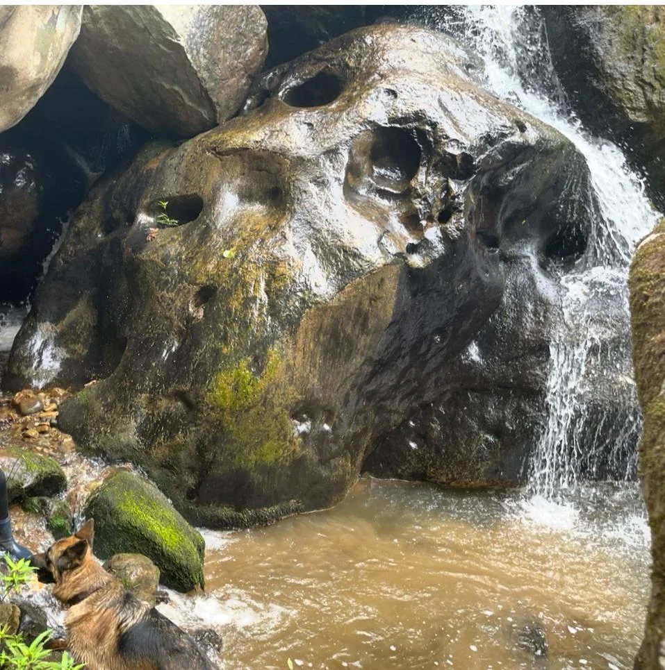 El agua cae entre las rocas del río en Glamorita