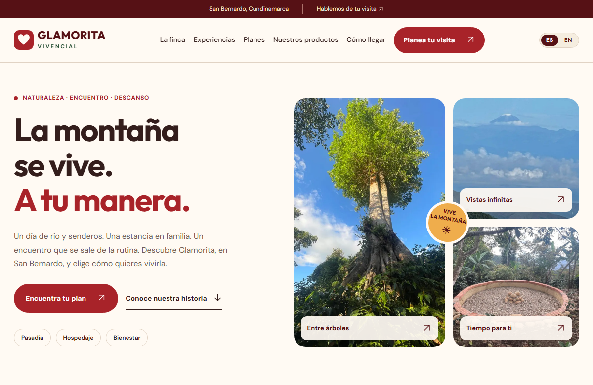 Vista de la propuesta 2: rojo cereza, títulos destacados y fotografía de la casa